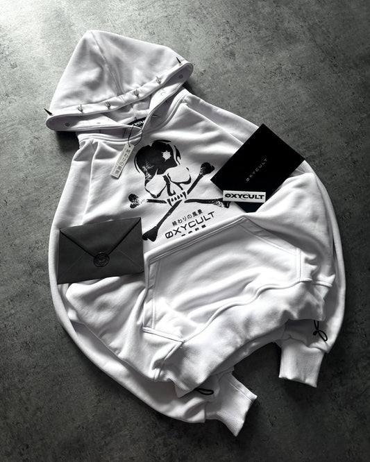 Skull Spikes Hoodie White | Hoodies by Oxycult
