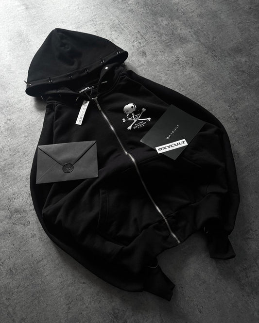 Skull Spikes Zip Hoodie Black | Hoodies by Oxycult