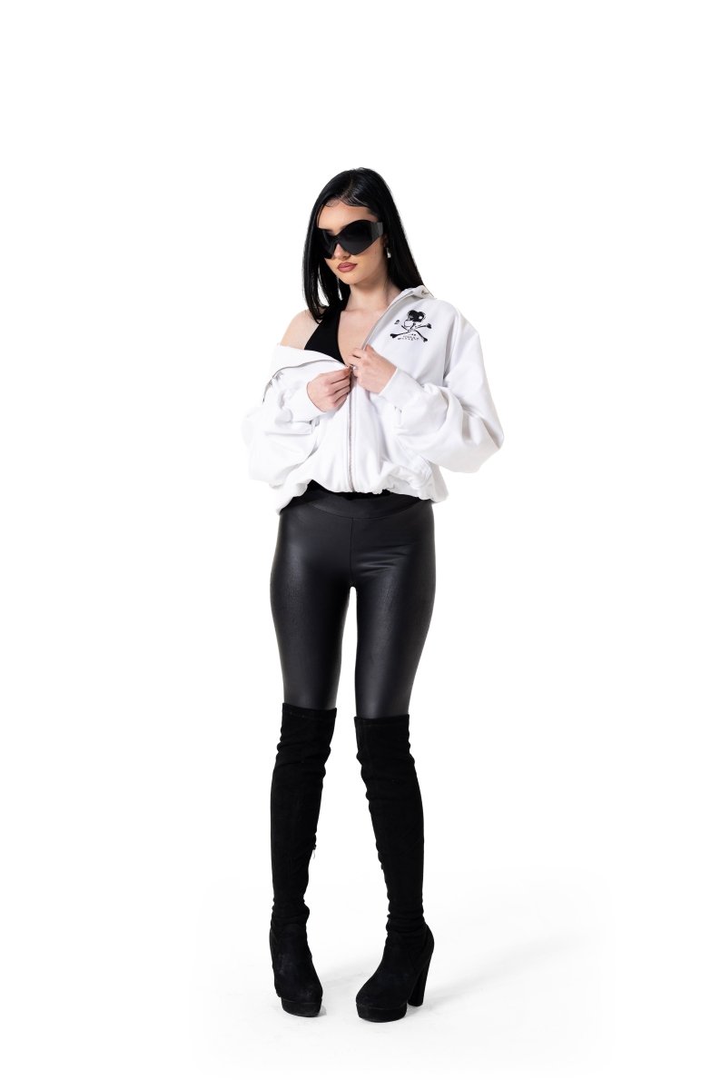 Skull Spikes Zip Hoodie White | Hoodies by Oxycult