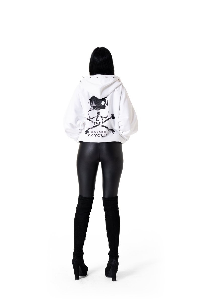 Skull Spikes Zip Hoodie White | Hoodies by Oxycult