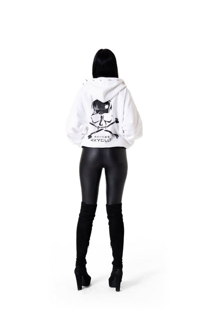 Skull Spikes Zip Hoodie White | Hoodies by Oxycult