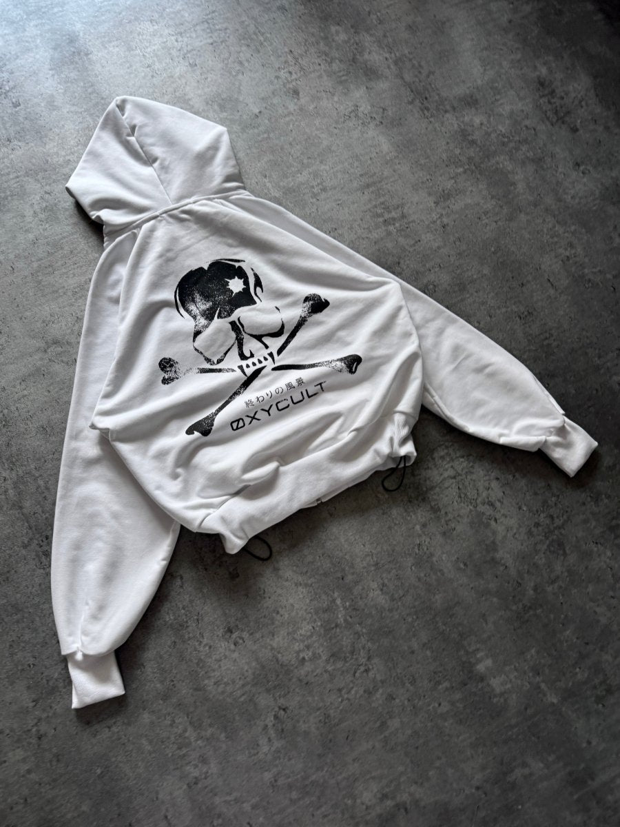 Skull Spikes Zip Hoodie White | Hoodies by Oxycult