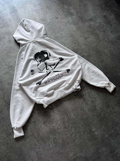 Skull Spikes Zip Hoodie White | Hoodies by Oxycult